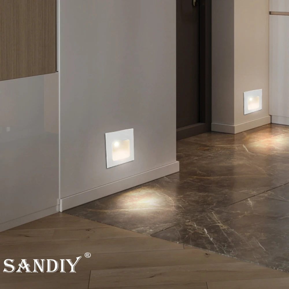 SANDIY Embedded Stair Light White Wall Sconce Lamp Motion Sensor Step Lighting Fixture Round Square Nightlights Indoor&Outdoor