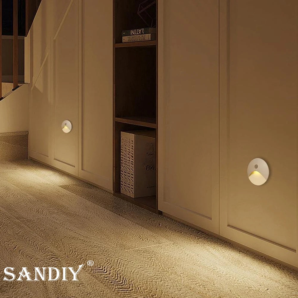 SANDIY Embedded Stair Light White Wall Sconce Lamp Motion Sensor Step Lighting Fixture Round Square Nightlights Indoor&Outdoor