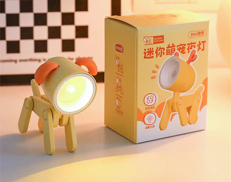 Mini Led Night Lights Folding Desk Lamp Cartoon Cute Pet Dog Deer Shape Nightlights Adjustable Kids Bedroom Bedside Decor Gift