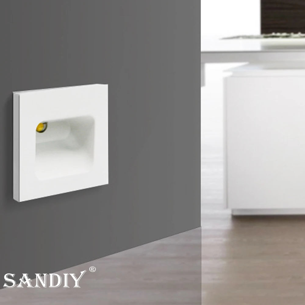 SANDIY Embedded Stair Light White Wall Sconce Lamp Motion Sensor Step Lighting Fixture Round Square Nightlights Indoor&Outdoor