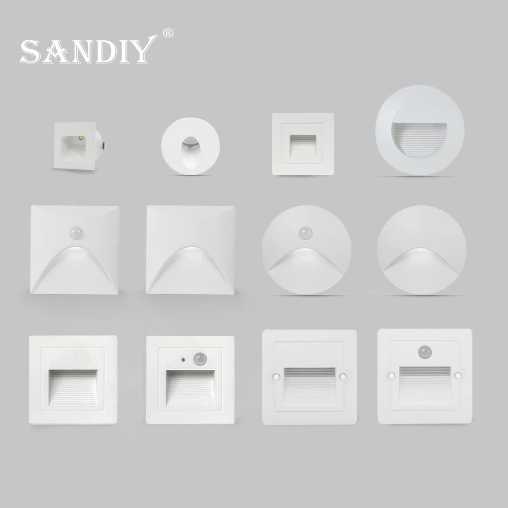 SANDIY Embedded Stair Light White Wall Sconce Lamp Motion Sensor Step Lighting Fixture Round Square Nightlights Indoor&Outdoor