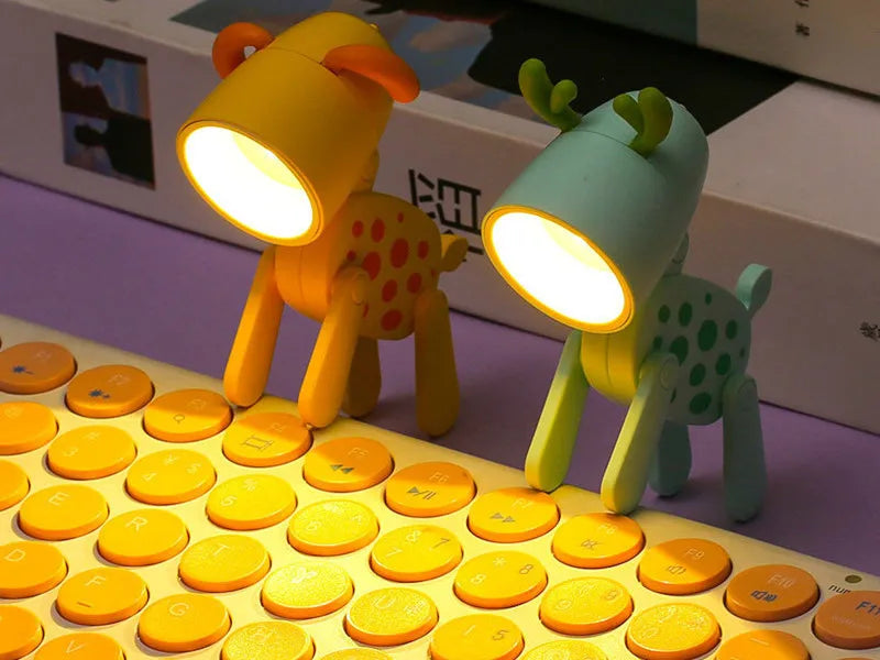 Mini Led Night Lights Folding Desk Lamp Cartoon Cute Pet Dog Deer Shape Nightlights Adjustable Kids Bedroom Bedside Decor Gift