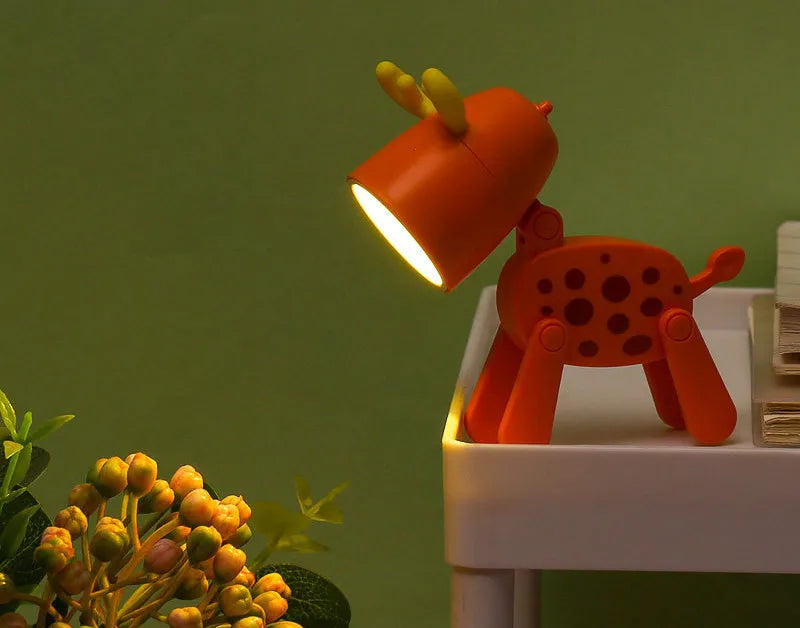 Mini Led Night Lights Folding Desk Lamp Cartoon Cute Pet Dog Deer Shape Nightlights Adjustable Kids Bedroom Bedside Decor Gift