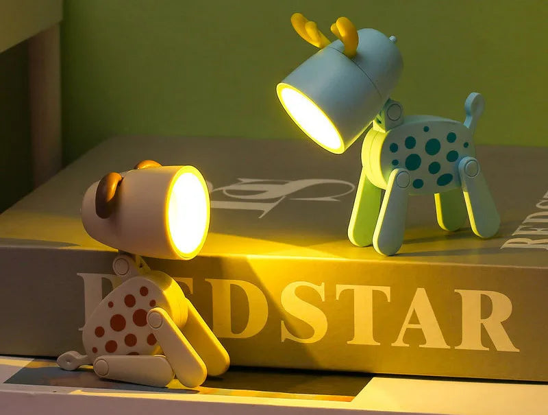 Mini Led Night Lights Folding Desk Lamp Cartoon Cute Pet Dog Deer Shape Nightlights Adjustable Kids Bedroom Bedside Decor Gift