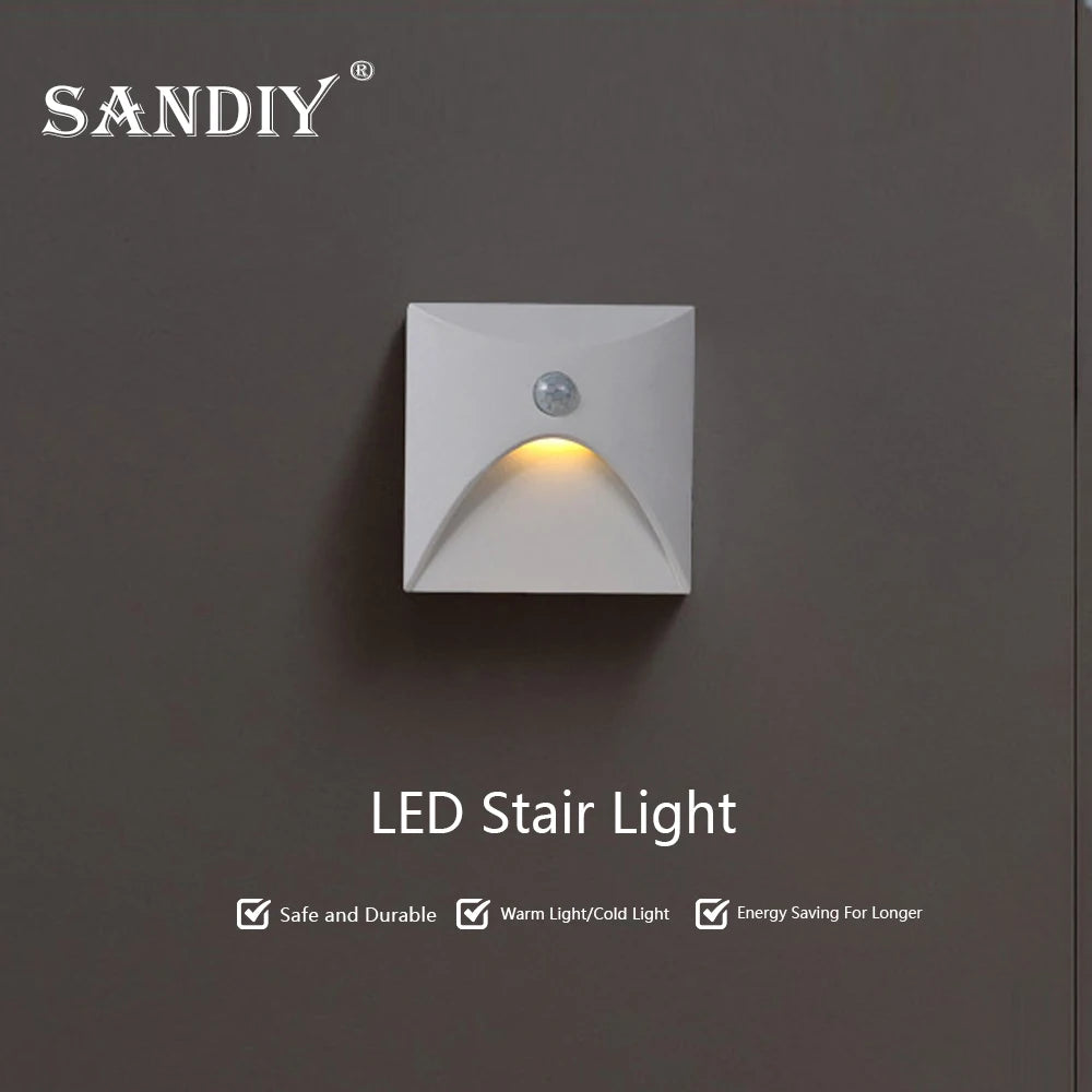 SANDIY Embedded Stair Light White Wall Sconce Lamp Motion Sensor Step Lighting Fixture Round Square Nightlights Indoor&Outdoor