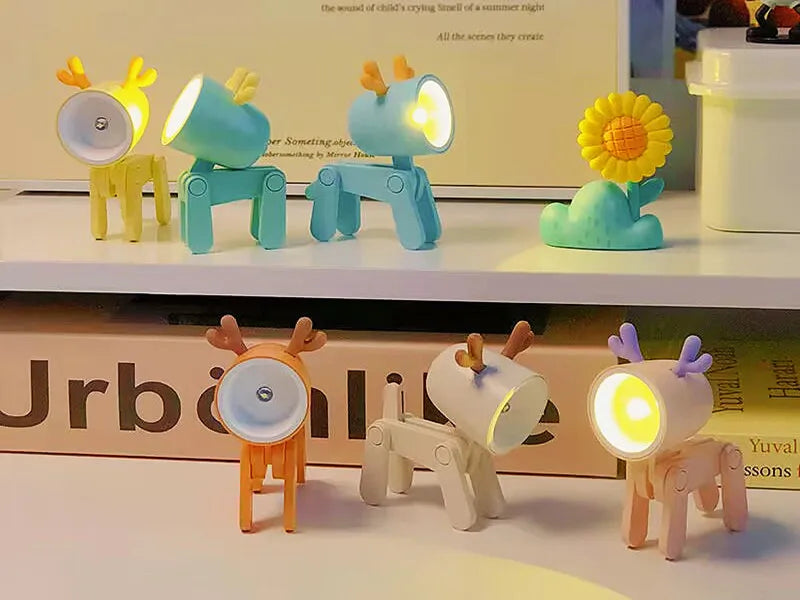 Mini Led Night Lights Folding Desk Lamp Cartoon Cute Pet Dog Deer Shape Nightlights Adjustable Kids Bedroom Bedside Decor Gift