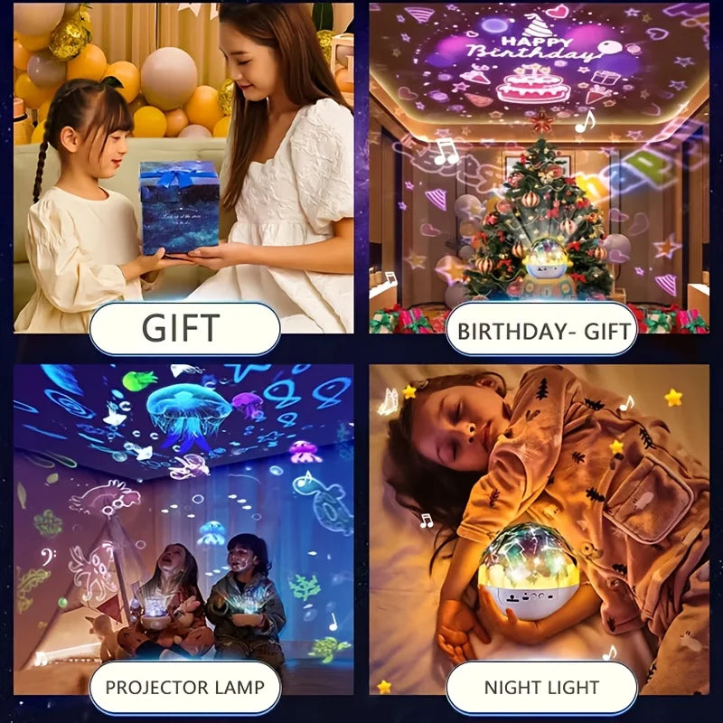 Crown Fantasy Star Sky Projection Night Light 15in1 Bedroom Ceiling Rotating Atmosphere Lamp Home Decoration Kids Birthday Gift