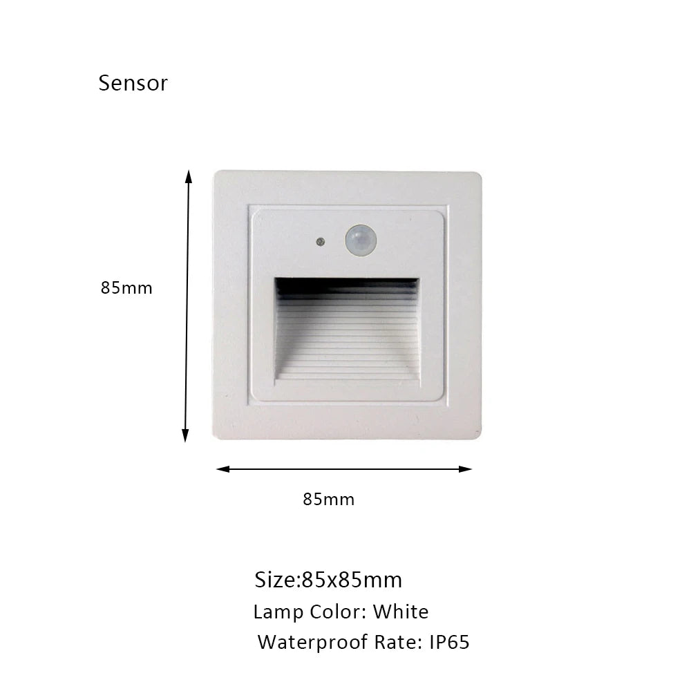 SANDIY Embedded Stair Light White Wall Sconce Lamp Motion Sensor Step Lighting Fixture Round Square Nightlights Indoor&Outdoor
