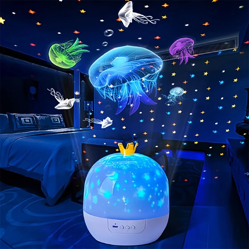 Crown Fantasy Star Sky Projection Night Light 15in1 Bedroom Ceiling Rotating Atmosphere Lamp Home Decoration Kids Birthday Gift
